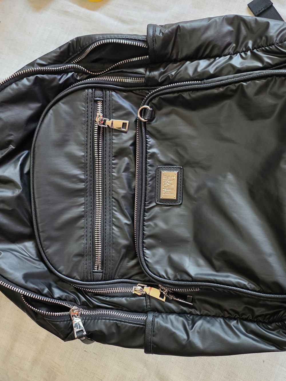 Men's Black Quilted Nylon Backpack with Silver Hardware